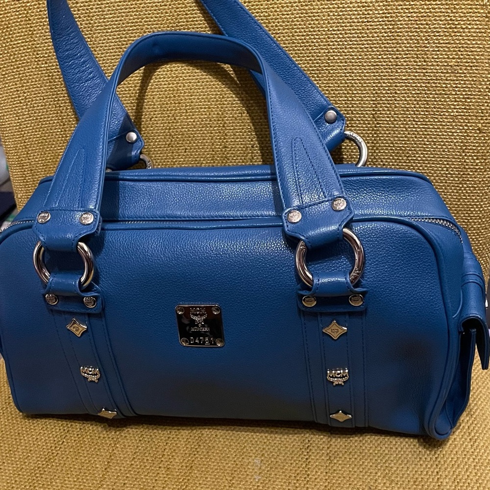 MCM Vibrant Blue Leather Satchel